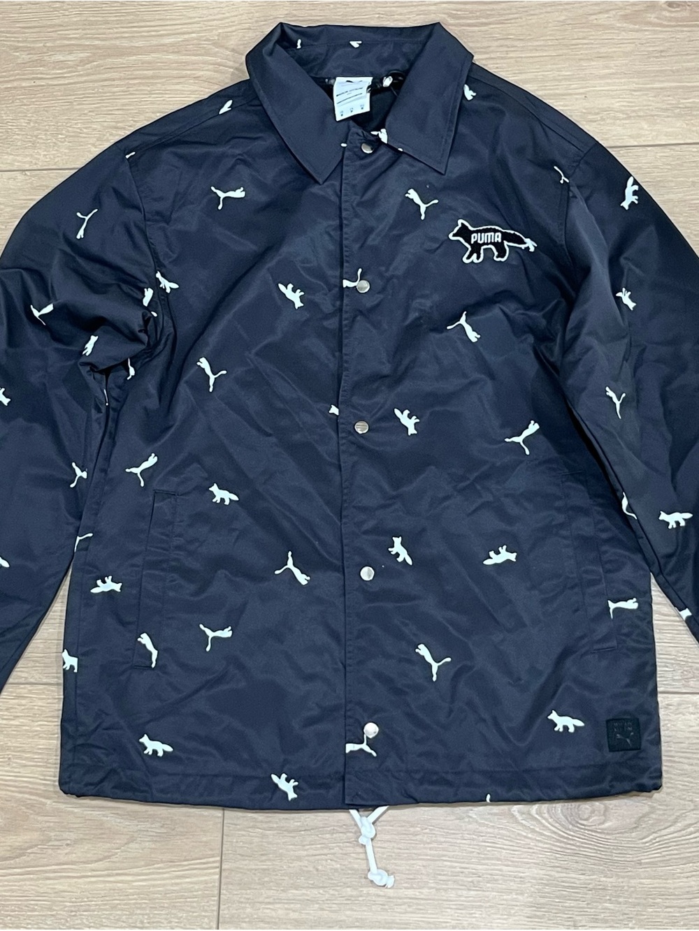 MAISON KITSUNÉ Black Coach Jacket with White Accents Puma Collab Collection
